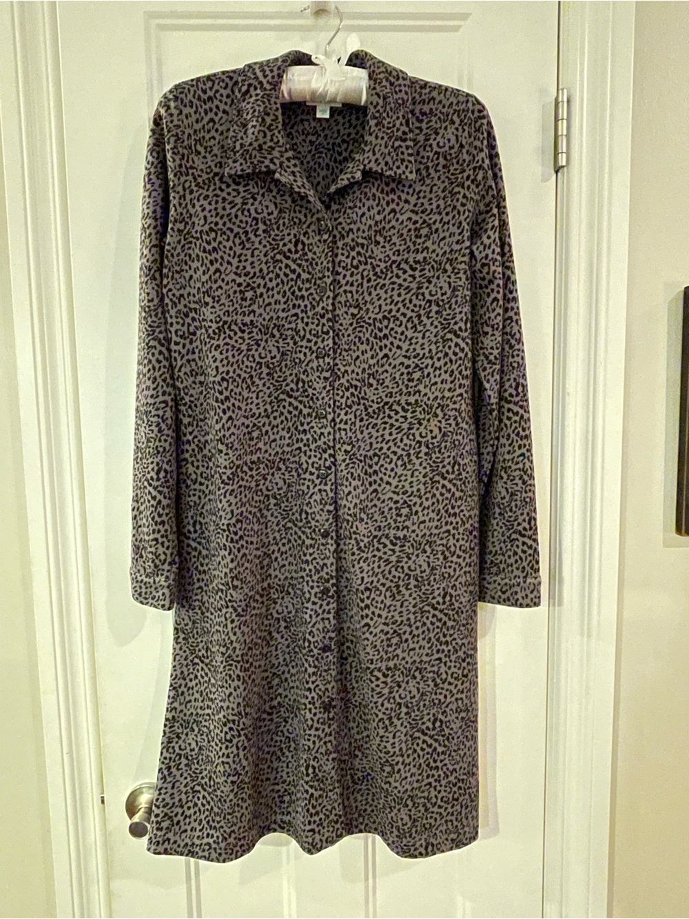 J. Jill Gray Leopard Print Knee Length Long Sleeve Dress